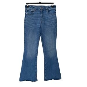 American Eagle Womens 12 Super Hi-Rise Flare Blue Next Level Stretch Jeans